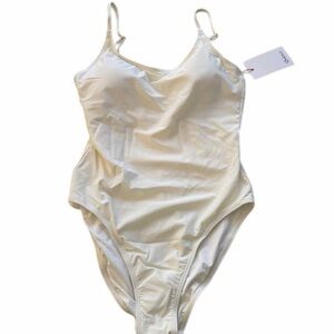 NWT QUINCE Italian Cami One-Piece Swimsuit Ivory White